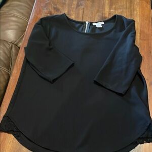 Bar III Black Blouse with Lace Trim